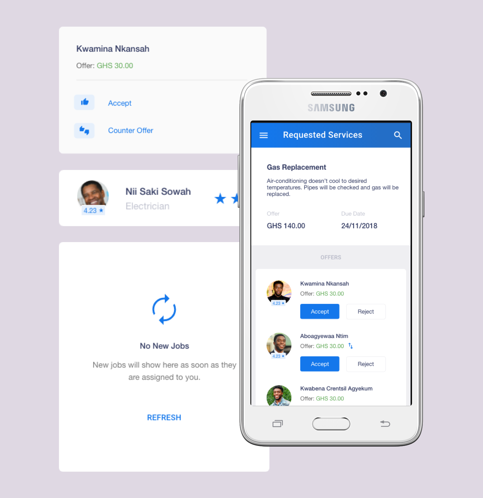 Screens of jobs booking app I designed